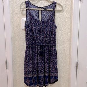 Lucky Brand Dress Sleeveless Navy/Coral Print with Elastic Waist & Side Pockets